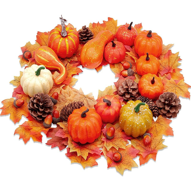 Kunstige ahornblade mini græskar fyrretræer Acorns Thanksgiving Halloween Decoration Photography Props DIY Crafts