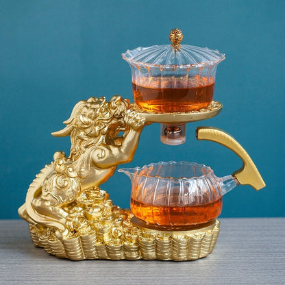Conjunto de chá antigo para adultos | Bule de chá de dragão oriental | Conjunto de chá vintage chinês