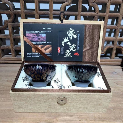 Jianzhan Giftbox 2pcs/set Beautiful Tenmoku Teacups China Porcelain Tea Bowl Heat-resistant Kiln Fired Eco-friendly