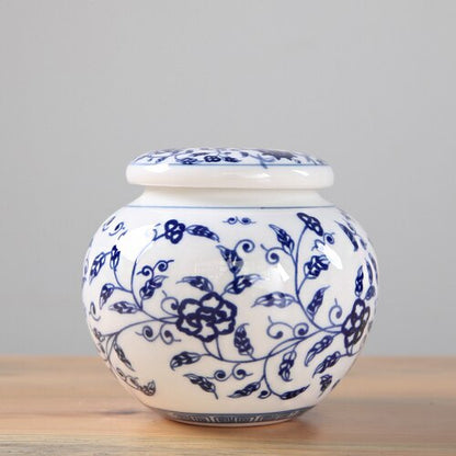 Modrý a bílý porcelánový čaj caddy keramická skladovací nádrž Navření vlhkosti Uzavřené nádrž Malý čajový čajový čaj bonbóny Candy Jar čaj může