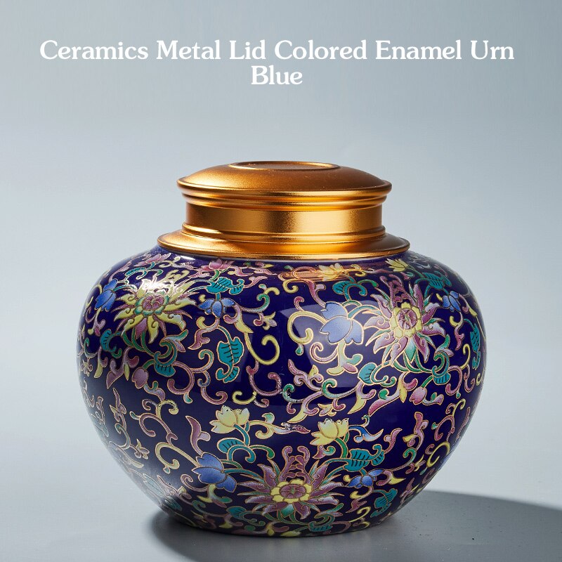 Gekleurde email Keramische as urn dubbele deksel afdichtingsbedekking crematie as houder voor menselijke begrafenis pet voor volwassenen thuis