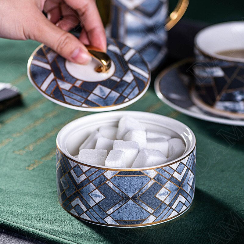 미국 세라믹 저장 항아리 황금 스트로크 커피 설탕 그릇 침실 화장품 용기 집 장식 현대 주최자