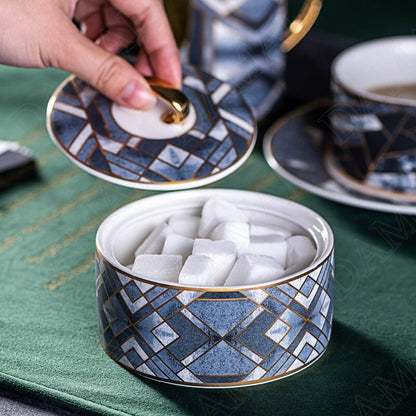 미국 세라믹 저장 항아리 황금 스트로크 커피 설탕 그릇 침실 화장품 용기 집 장식 현대 주최자