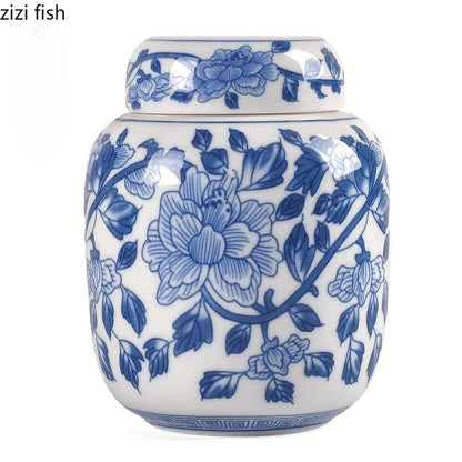Blue dan White Porcelain Tea Tea Caddy Ceramics Dimetes Teh Teh Teh Teh Box Storage Tank Candy Jars Teh Organizer Tea Can