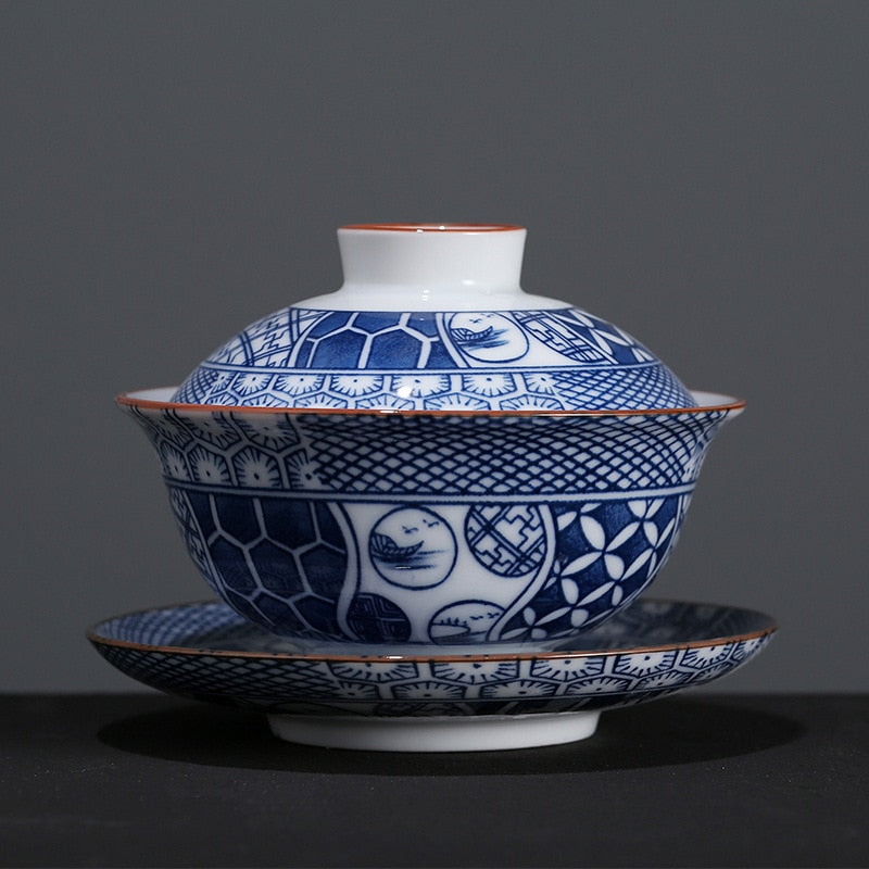 Niebiesko -biała porcelanowa gaiwan Teawaware herbaciana kung fu herbata ceramiczna biała porcelanowa porcena gaiwan ręcznie malowana herbata
