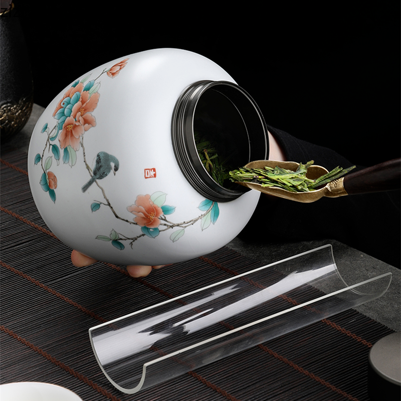 Rododendro de cerámica de cerámica de cerámica de metal/cubierta de madera jarro sellado tanque contenedor de té caja de almacenamiento de alimentos frasco de dulces