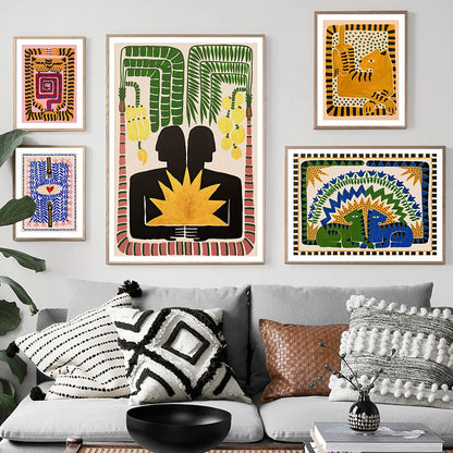 Affiche Boho abstraite colorée de l'egypte antique, Figure de tigre et de léopard, imprimés d'art mural, peinture sur toile, décor d'images pour salon 
