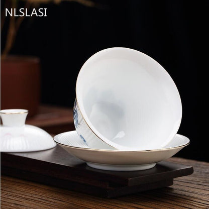 Kinesisk handgjorda keramiska Gaiwan Teacup Boutique Small Tea Bowl White Porcelain Tea Set Accessories Portable Travel Drinkware