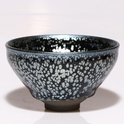 Jianzhan Vintage Cup for Tea Tenmoku Tea Cup Bowl Oil Drop Pattern Glaze Silver in Black Top Grade Handworks