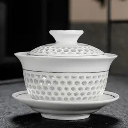 Cerámica gaiwán jingdezhen chino kungfu teaset tres talentos tazón de té tazón de té grande juego de platillo de té para té de té de ceremonia de té regalo