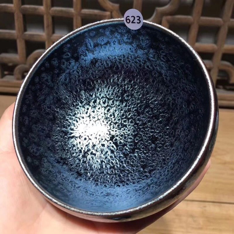 Jianzhan Cina Kemahiran Tradisional Tenmoku Teh Teh Bowl Sky Eye Drinkware Matcha Chawan Bowl Oil Spot Jepun Teh perkakas buatan tangan