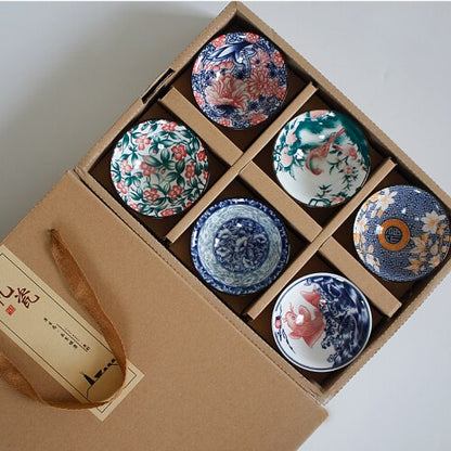 6 peças/lote Vintage Vinheiro xícaras de chá conjunto 80 ml azul e branco retrô drinkware drinkware chineses teaware presente