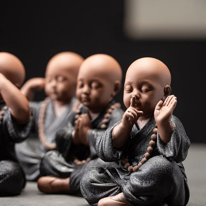 Siyah Pottery Budist Rahipler Minyatür Figürinler Buda Heykel Heykel Peri Süsleri Meditasyon Ev Bahçesi Docor Dekorasyon