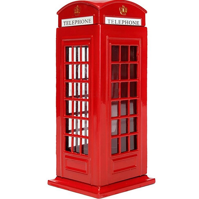 Logam merah Inggeris Inggeris London Booth Bank Bank Bank Saving Pot Piggy Bank Bank Red Phone Box 140x60x60mm