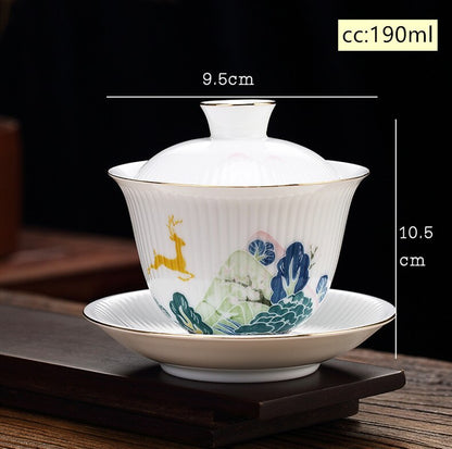 Kinesisk handgjorda keramiska Gaiwan Teacup Boutique Small Tea Bowl White Porcelain Tea Set Accessories Portable Travel Drinkware