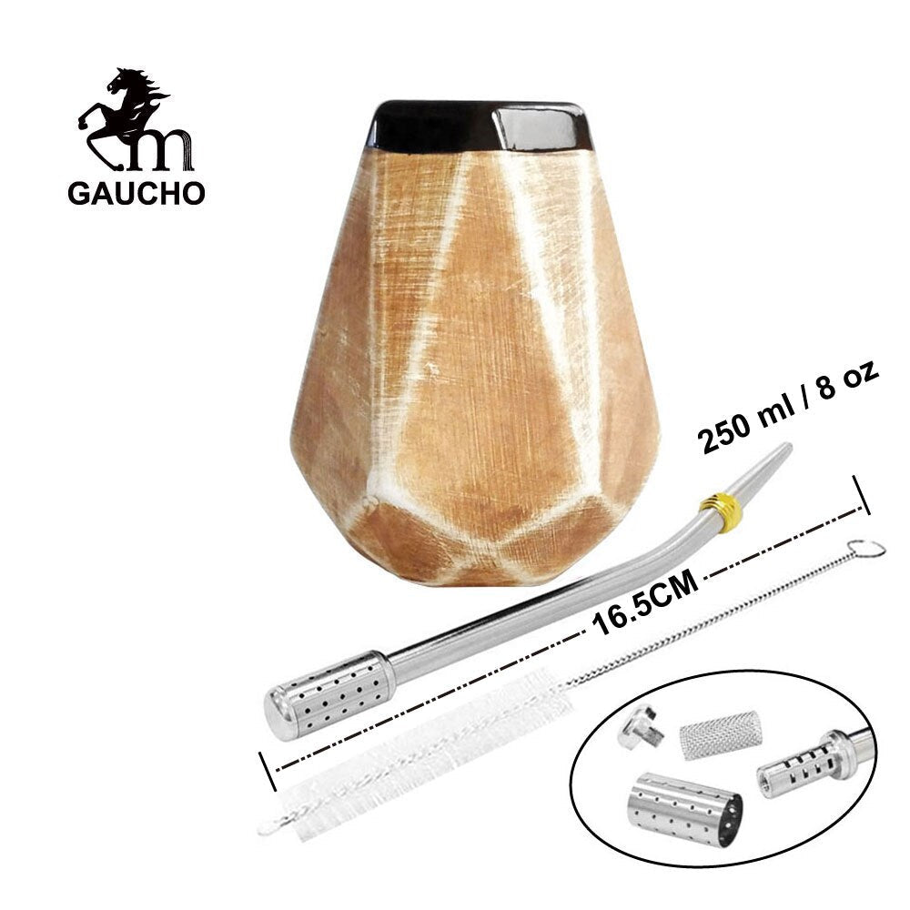 1 pc/lot gaucho yerba mate labu keramik cangkir calabash 250 ml dengan bombilla jerami filter & sikat pembersih