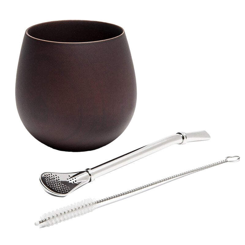 Legno Yerba Gourd Mate Tea set da tè fatto a mano in legno Mate Coppa con bomba a paglia di cucchiaio 200ml