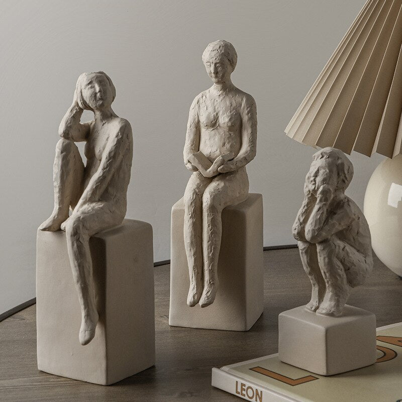Sculpture d'art nordique rétro moderne, Figurine en argile, accessoires de décoration pour la maison, salon, chambre à coucher, ornements artisanaux en céramique 