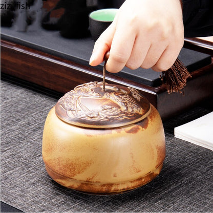 Chá Caddy Cerâmica Jarra de umidade à prova de um tanque selado Caixa de chá Candy jarra de armazenamento recipiente de chá de chá caseiro