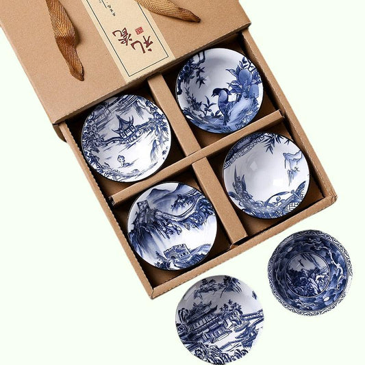 6 조각/로트 빈티지 와인 티 컵 컵 세트 80ml 파란색과 흰색 레트로 찻 주군 음주 중국식 차웨어 선물