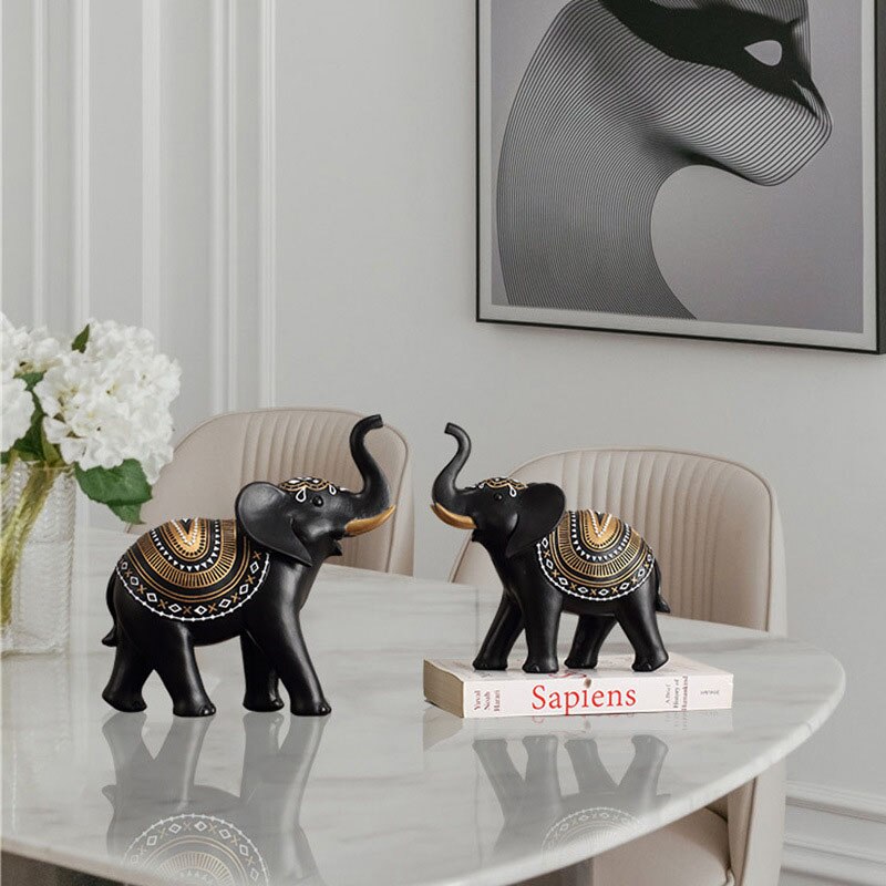 Lucky Mascot Antique Elephant Sculpture Home Living Room Decoration Furnishings TV Cabinet Bookcase Decor Ornament Birthday Gift