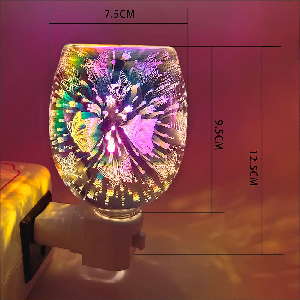 Wachsschmelzwärmer aus 3D-Glas – Schmetterlings-Elektro-Ölbrenner mit Glasschale oben für Törtchenschmelzen und Ersatzbirne 