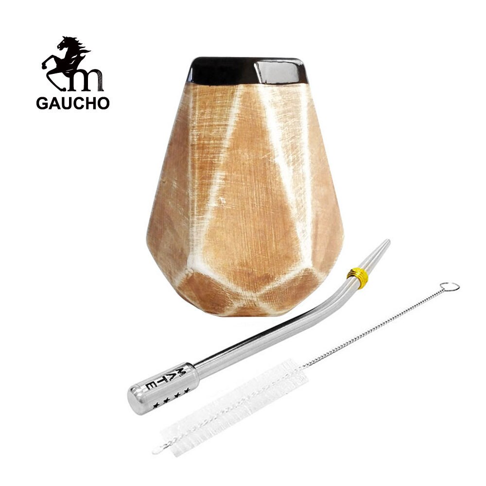 1 pc/lotto gaucho yerba mate golds ceramica tazze di calabash da 250 ml con bomba di paglia filtro e pennello per la pulizia