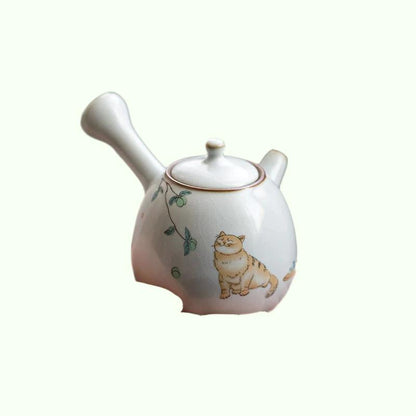 Keramisk kyusu tekande sød katte te pot kinesisk kung fu te sæt 250 ml