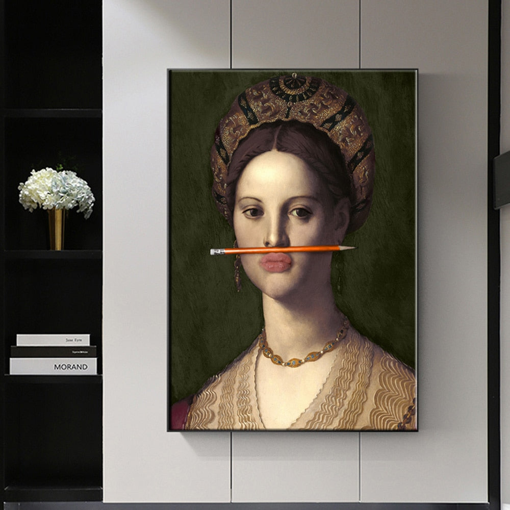 الكلاسيكية الأوروبية النفط امرأة قماش متعة الشفاه القلم لوحات جدار مجردة المشهد جدار الفن يطبع الملصقات صور ديكور المنزل