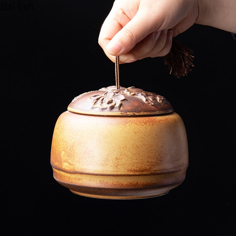 Tea Caddy Ceramic Jar Moisture-Proof Sealed Tank Tea Box Candy Jar Oppbevaring Tank Tea Container Hjem Dekorative krukker Teararrangør