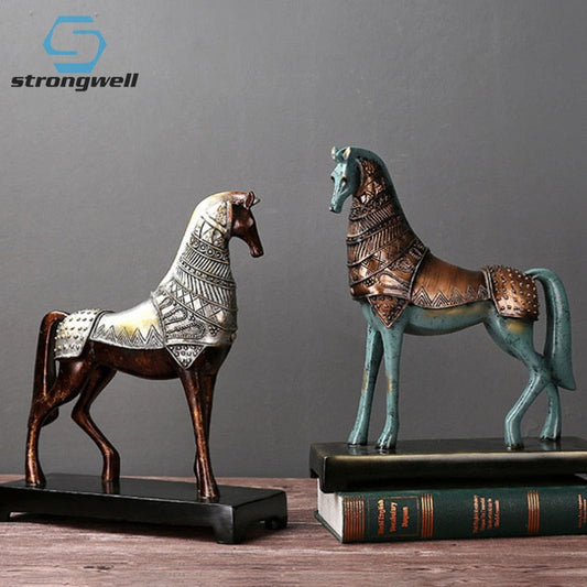 Strongwell Chinees Horse Statue Tang Tri-Color geglazuurde keramiek Warhorse Sculpture Retro Home Office Desktop Decorations Cadeau