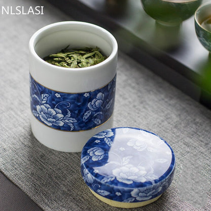 Caddie à thé chinois scellé en porcelaine bleue et blanche, réservoir de stockage en céramique domestique, sachet de thé de voyage, organisateur d'épices de cuisine