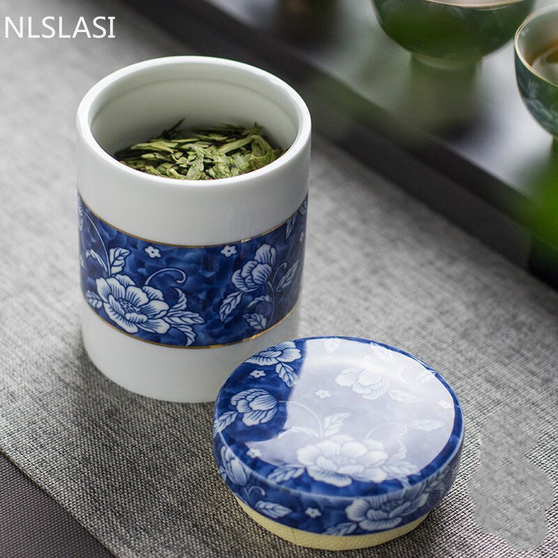 Čínský modrobílý porcelánový zapečetěný čajový box pro domácnost Zásobník na keramiku Cestovní čajový sáček Kuchyňský organizér na koření