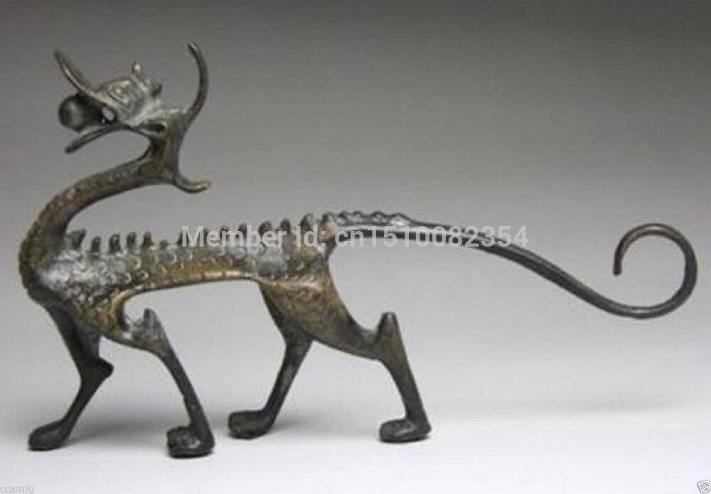 Rare EXCELLENTE figurine de dragon de chance sculptée en bronze chinois 