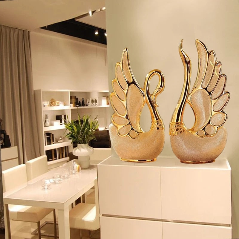 Bruiloft decor ambachten keramische creatieve kamer decoratie handwerk goud dier porselein beeldjes decoraties decoraties