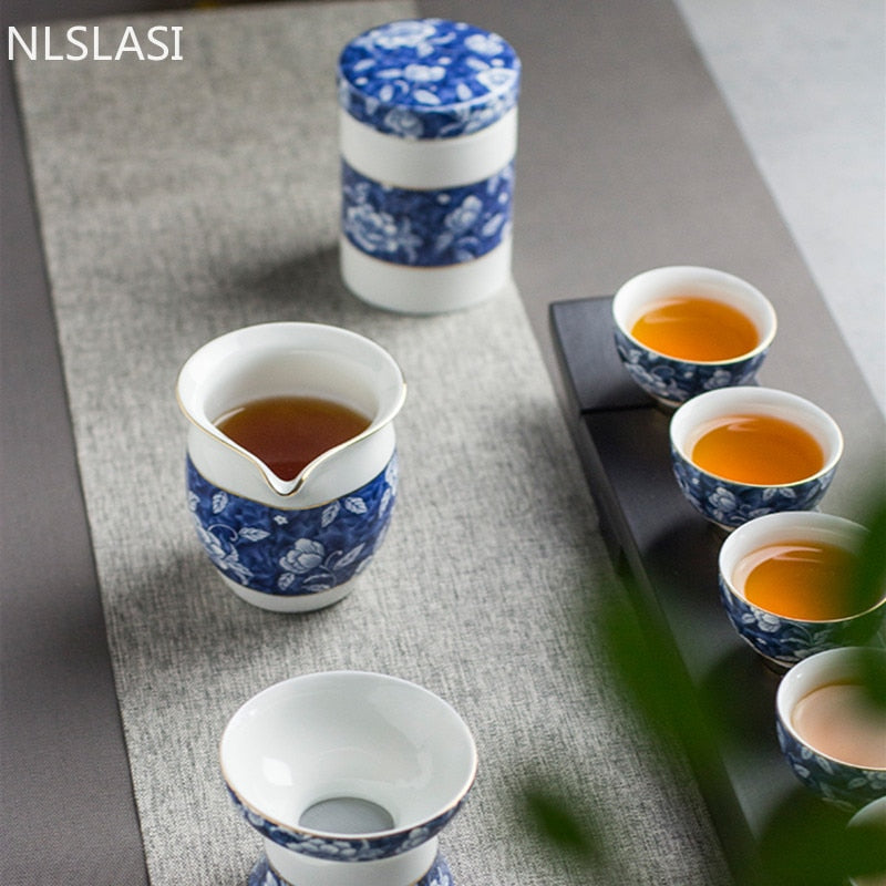 Caddy de té sellado de porcelana azul y blanca china, tanque de almacenamiento de cerámica para el hogar, bolsa de té de viaje, organizador de especias de cocina