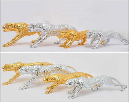 モダンな抽象ゴールドパンサー彫刻幾何学樹脂ヒョウ像野生生物装飾ギフトクラフト飾りアクセサリー
