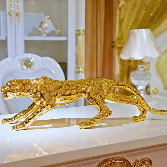 Moderne abstrakt gull panther skulptur geometrisk harpiks leopard statue dyreliv dekor gavehåndverk ornament tilbehør møbler