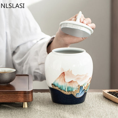 Caddy de chá de cerâmica selado, pintado à mão, doméstico, frutas secas, lanches, tanque de armazenamento, caixas de chá de viagem, recipientes oolong tieguanyin