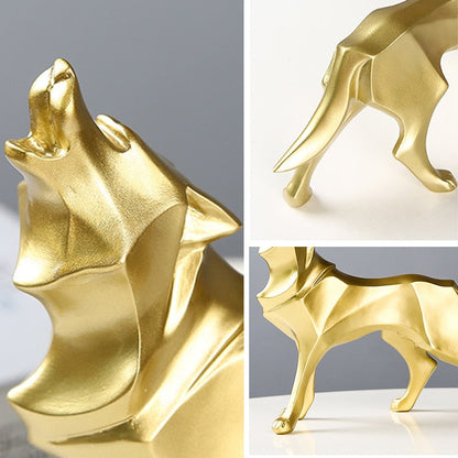 Resin abstrak patung serigala nordik geometri haiwan patung serigala kraf arca rumah pejabat hiasan meja rak rumah