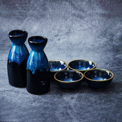 5st Retro Japanese Sake Set Ceramic Flagon Liquor Cup 1 Pot 4 Cups Home Bar Sake White Wine Pot Creative Drinkware Presents