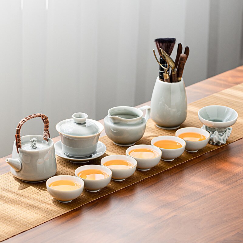 IJsgrijs glazing Kung Fu Tea Set Home Office keramische theepot handvat thee Cup Tea Tray Plant Gray Tea Pot en Cup Set Luxury Tea Set