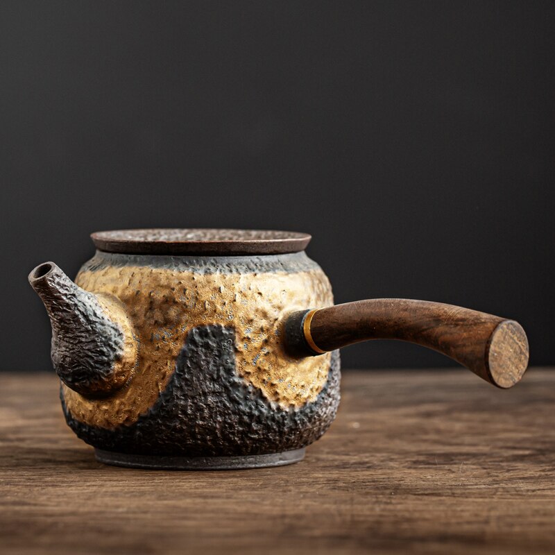 Bronze cerâmica kyusu vintage chinês cerâmica panela de chá 230ml