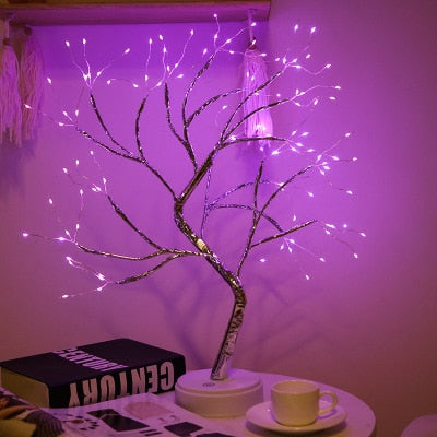 LED NIGHT SVĚTLA Mini vánoční strom měď Copper Wire Girland Lamp pro děti domácí ložnice dekorace výzdoba víla lehké osvětlení prázdniny