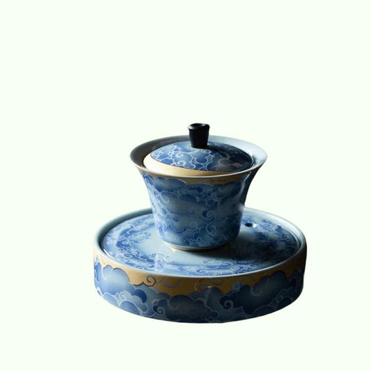 Qingyun Moon Cover Bowl Käsintehty uuni paistettu värikäs keraaminen kolmen henki kansi Kulho Kung Fu Tea Cup Gaiwan Tea Set