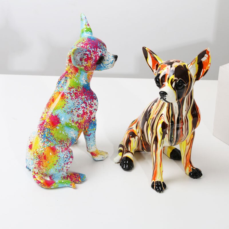 Creative Art Chihuahua Colorful Small Ornaments Resin Dog Crafts Home Decoration Color Modern Simple Office Desktop Craft
