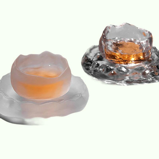1pc japanilainen tyyli lasikuppi maistelua läpinäkyvä/jäädytetty teekuppi Valkoviiniä kuppi Kongfu Master Teacup Tea Cup ja Tea Mat 2 Style