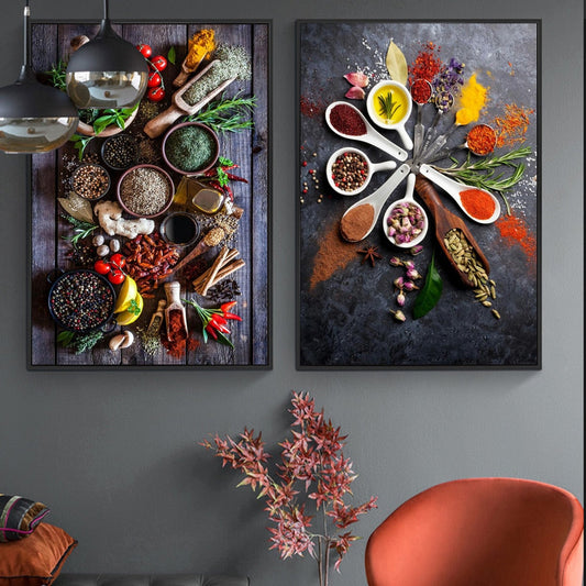 Gambar seni dinding dapur rempah -rempah poster dan cetakan lukisan kanvas dekorasi rumah nordic untuk ruang makan restoran
