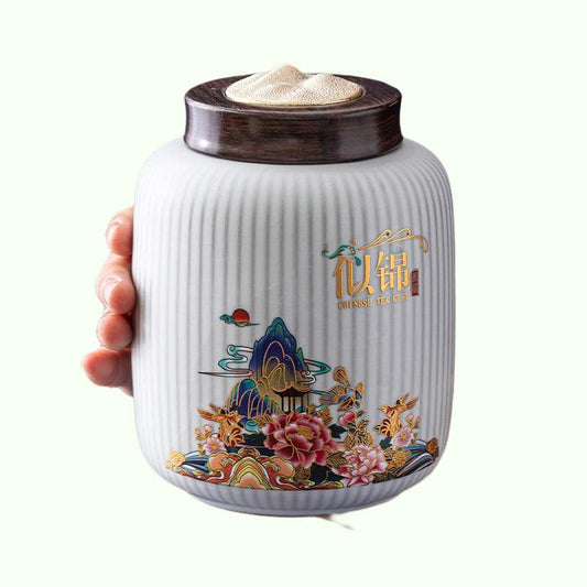 Carrito de té de cerámica creativa, tanque grande de almacenamiento de frutas secas, tarro de té sellado portátil, cajas de té de viaje, bote de café