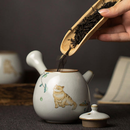 Keramická konvice na Kyusu roztomilá kočičí čaj hrnec čínský kung fu čaj set 250 ml